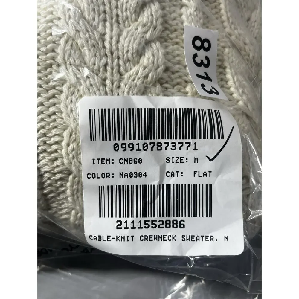 J Crew Cable Knit Crewneck Sweater Womens Medium Ivory Classic Preppy Cotton